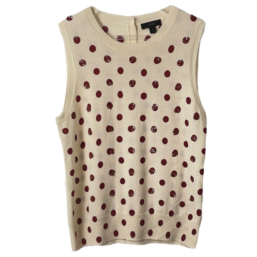 J Crew Jackie Shell Cream + Dusty Red Sequins Polka Dot Size Medium